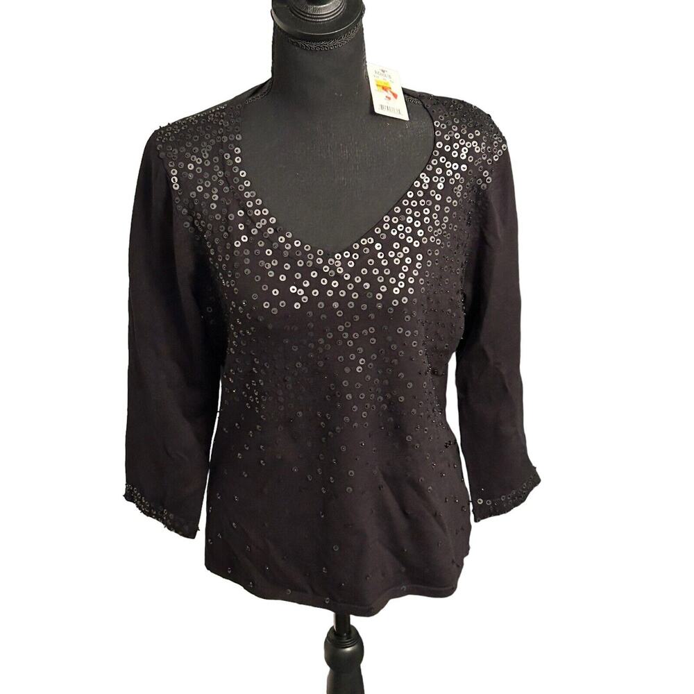 Women's Pointelle Top‎ Black Size Large NWT